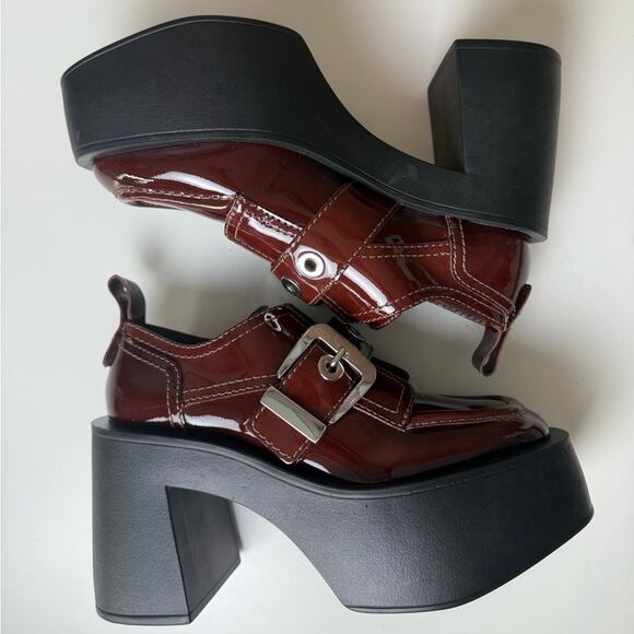 Larroude Stewart 100mm Patent Leather Platform Oxfords in Maroon - Picture 6 of 10
